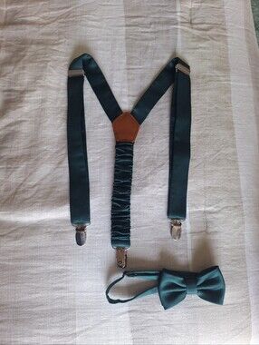 Azazie Pine BOYS Bow Tie And Suspender Set